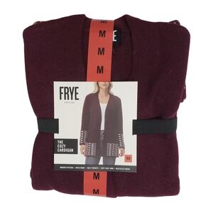 Frye Cardigan Sweater Yarn Long Sleeves Women Medium Oxblood Combo NWT🍂